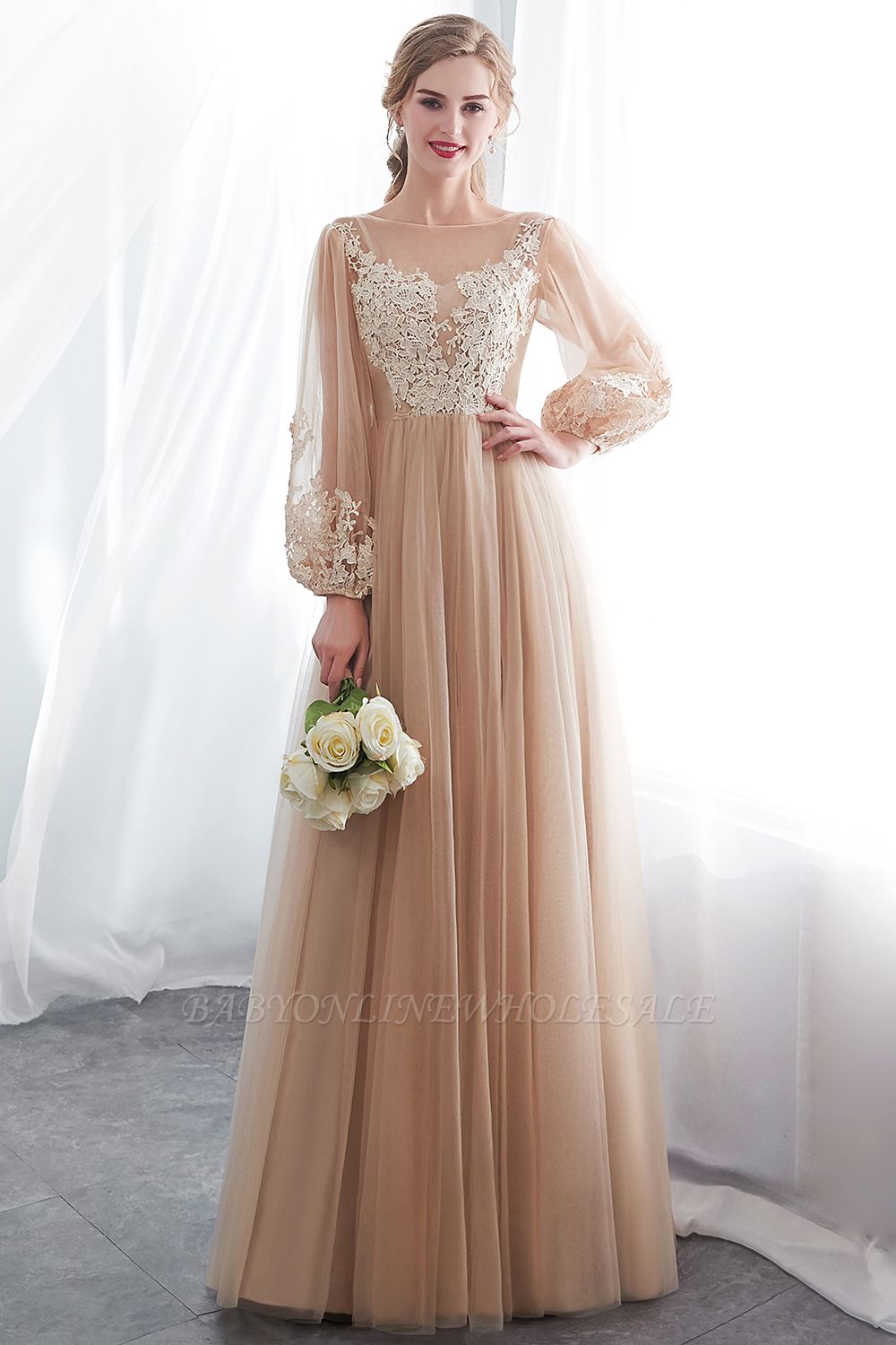 Eightale Champagne Evening Dresses Long Sleeves Sweetheart, 54% OFF