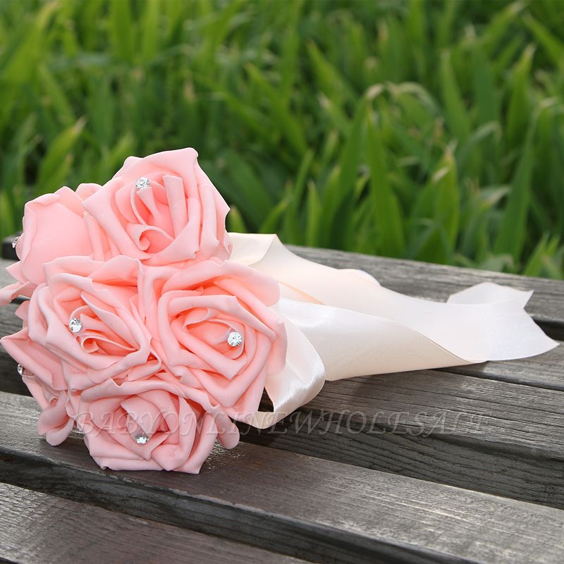 Bouquet de mariée en soie rose simple en plusieurs couleurs
