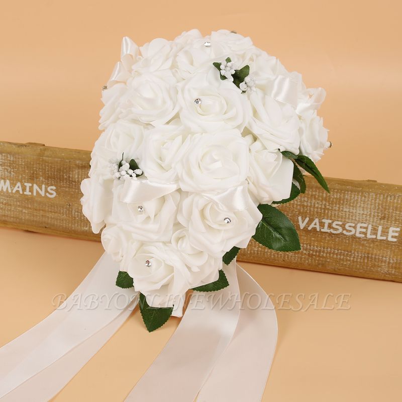 Bunter Seidenrosen-Hochzeits-Blumenstrauß mit Bändern