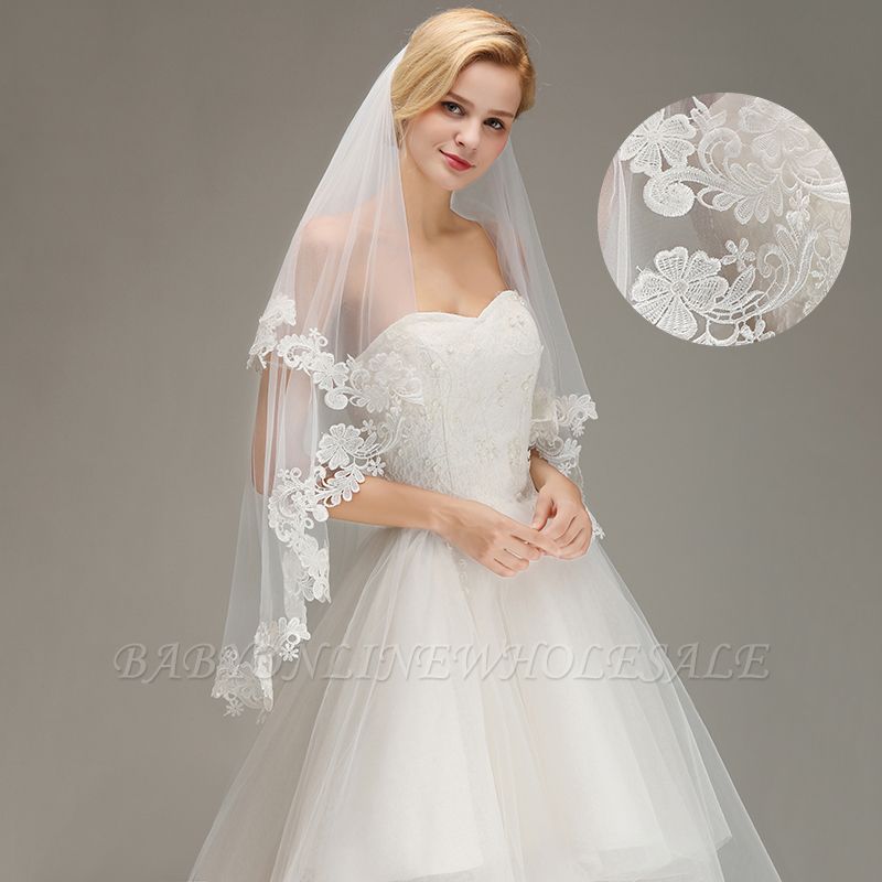 Buy White Tulle Wedding Veils Bride Ribbon Edge Two Tiers Wedding Veils  with Comb V01 Online – rosepromdress