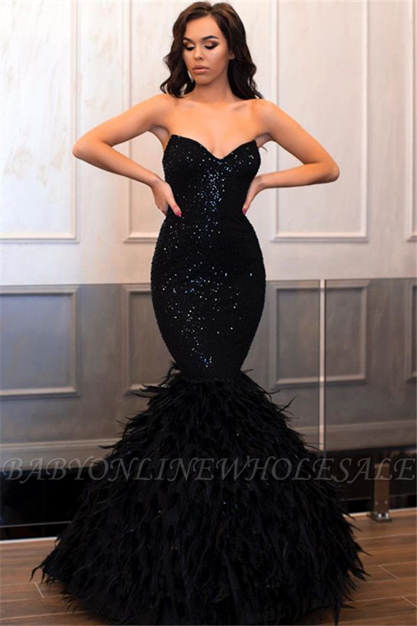 Impressionante Strapless mangas preto andar de comprimento sereia Prom Dress