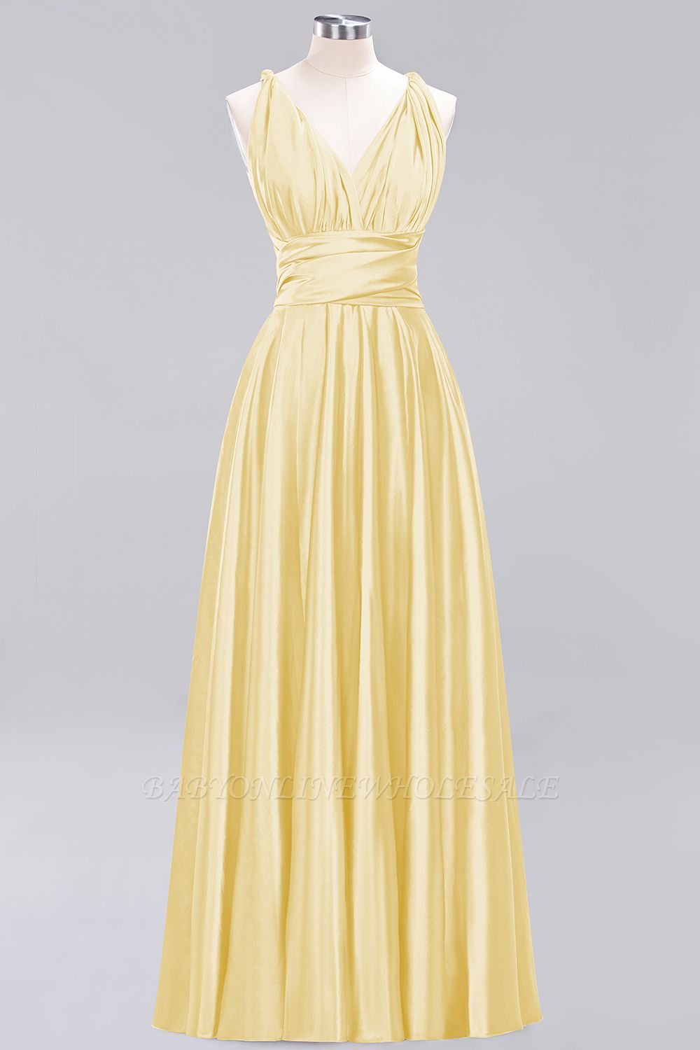 Simple A-Line V-Neck Sleeveless Floor Length Convertible Bridesmaid Dress with Ruffles