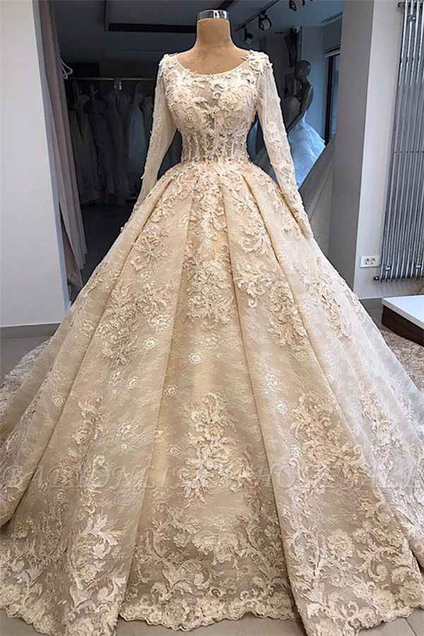 Элегантный совок с длинными рукавами Аппликации бальное платье Свадебные платья