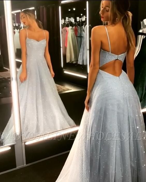 Sparkly Backless Dress Tulle Floor Length Prom Dresses | Long Evening Gowns on Sale
