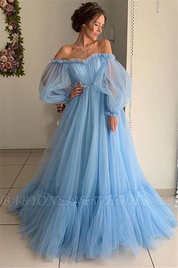 Gorgeous Off-The-Shoulder Long-Sleeves Sheer-Tulle A-Line Prom Dress