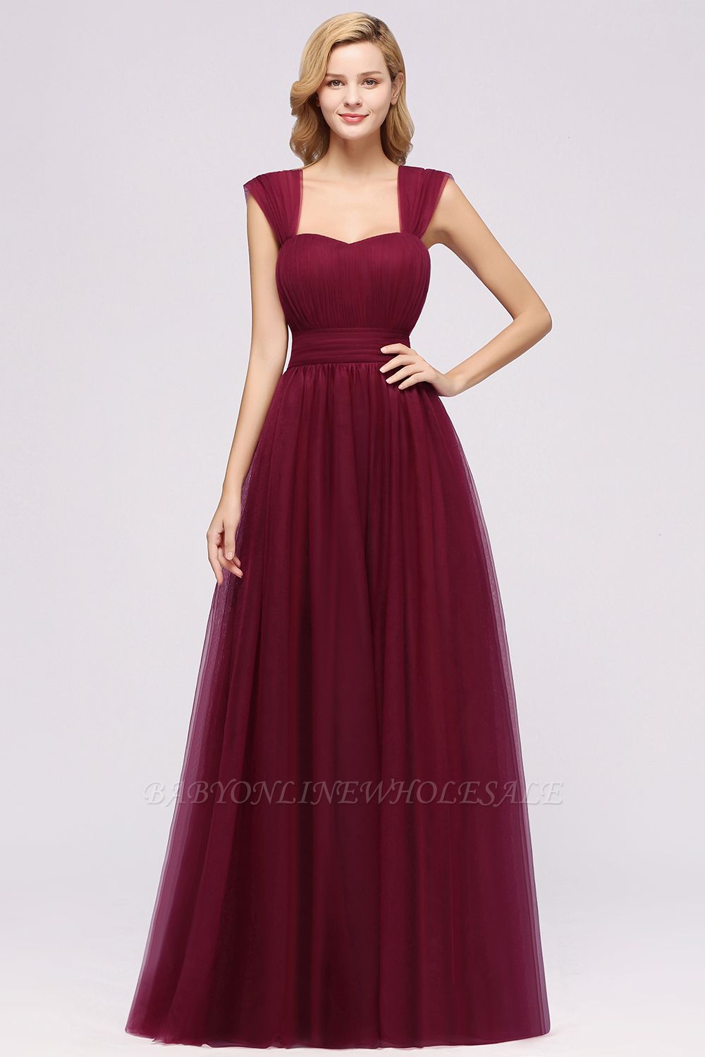 A-Line Popular Sweetheart Straps Sleeves Floor-Length Bridesmaid Dresses with Ruffles