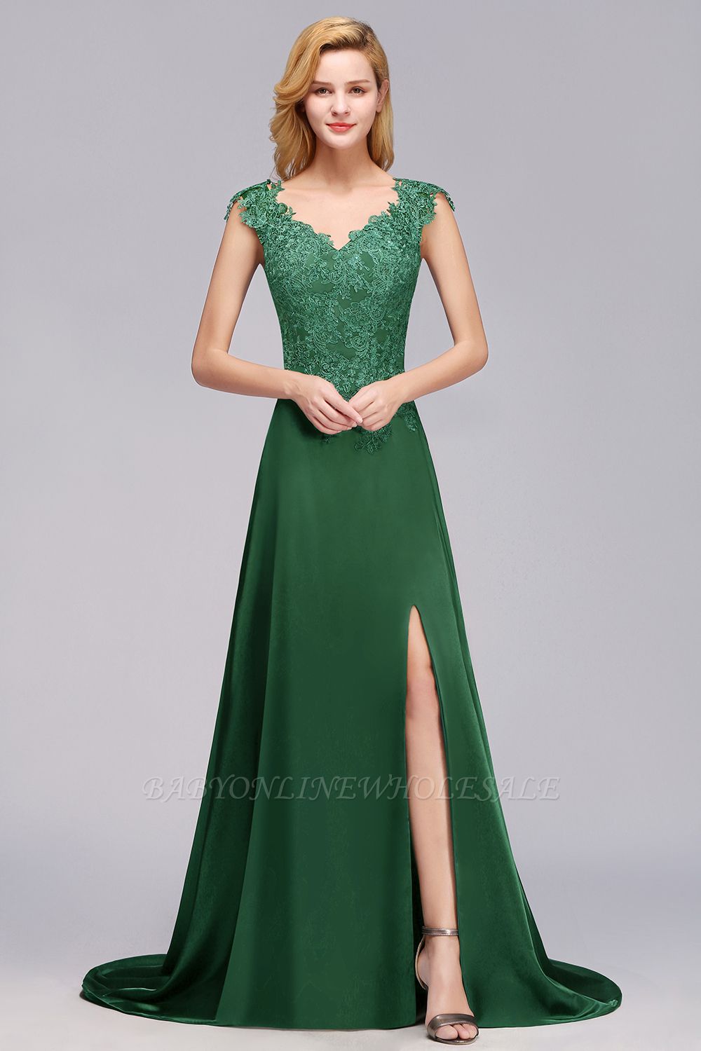 Marcia | Wholesale Lace Front-Slit Bridesmaid Dress