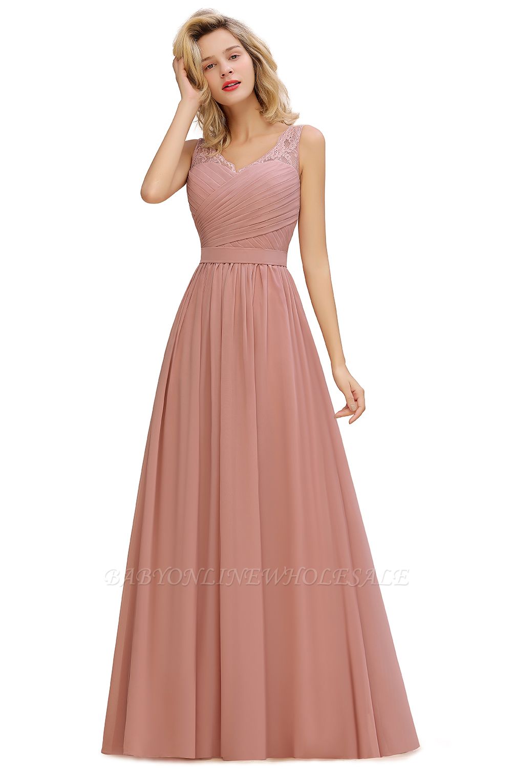 Красивые V-образным вырезом Длинные вечерние платья с мягкими складками | Сексуальное платье без рукавов с V-образным вырезом в розовом платье для выпускного вечера