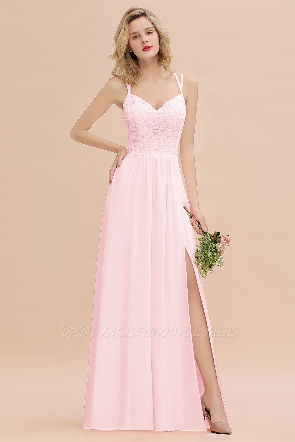 Sweetheart Aline Lace Party Dress Sleeveless Bridesmaid Dress with Side Slit