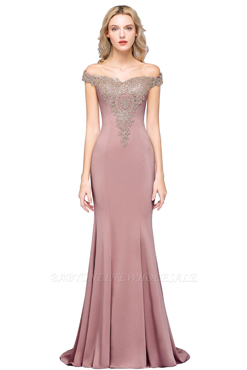 Simple Off-the-shoulder Burgundy Formal Dress with Lace Appliques
