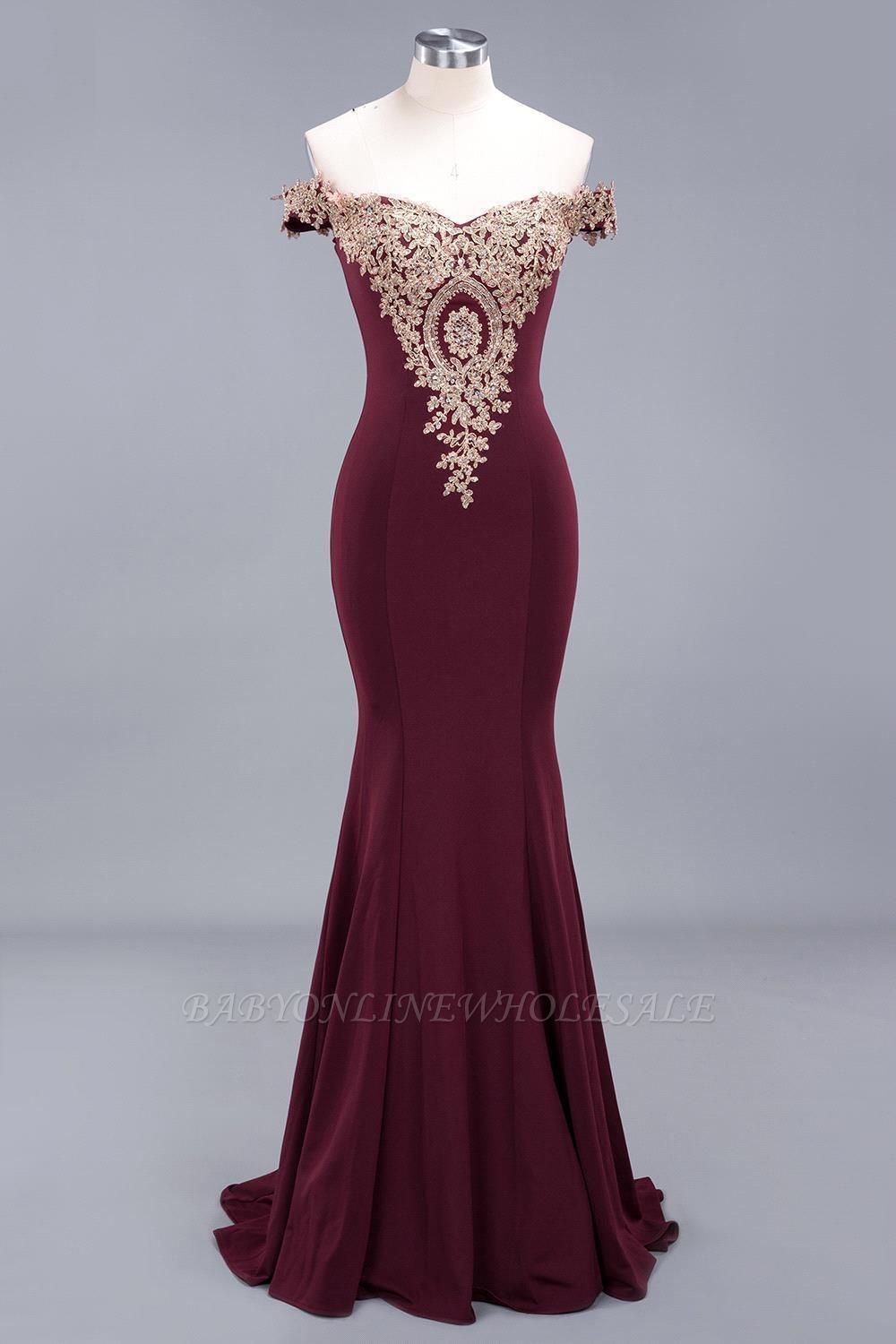 Simple Off-the-shoulder Burgundy Formal Dress with Lace Appliques ...