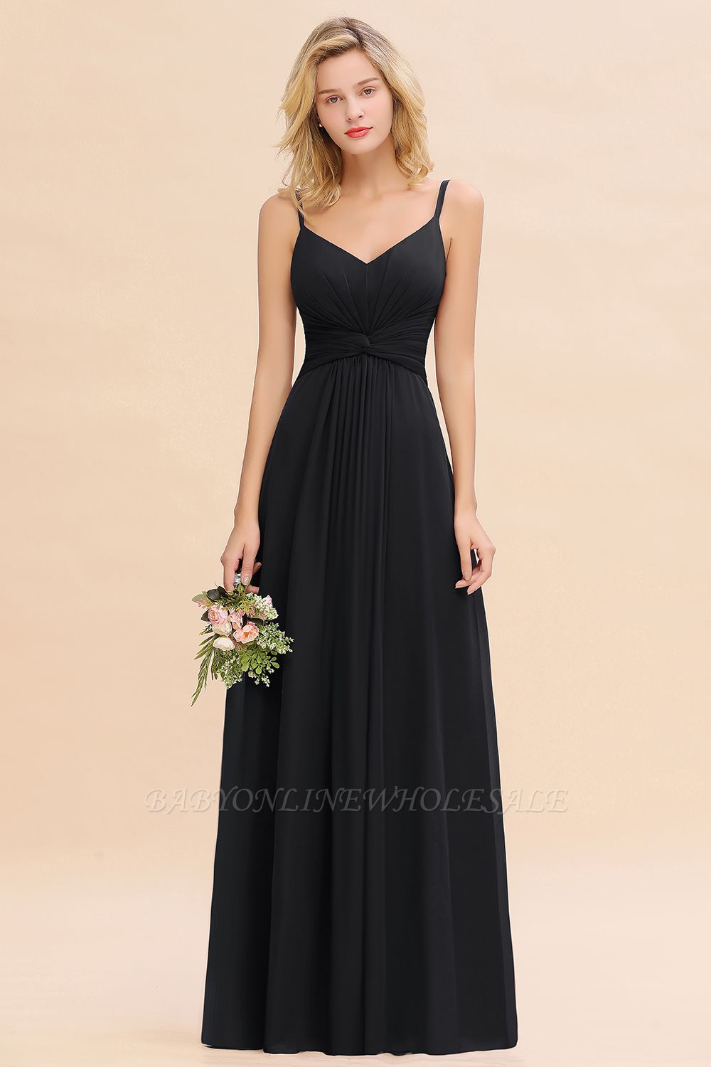 Elegant Ruffles Spaghetti Straps Simple Prom Dresses | A-Line Sleeveless Backless Evening Dresses