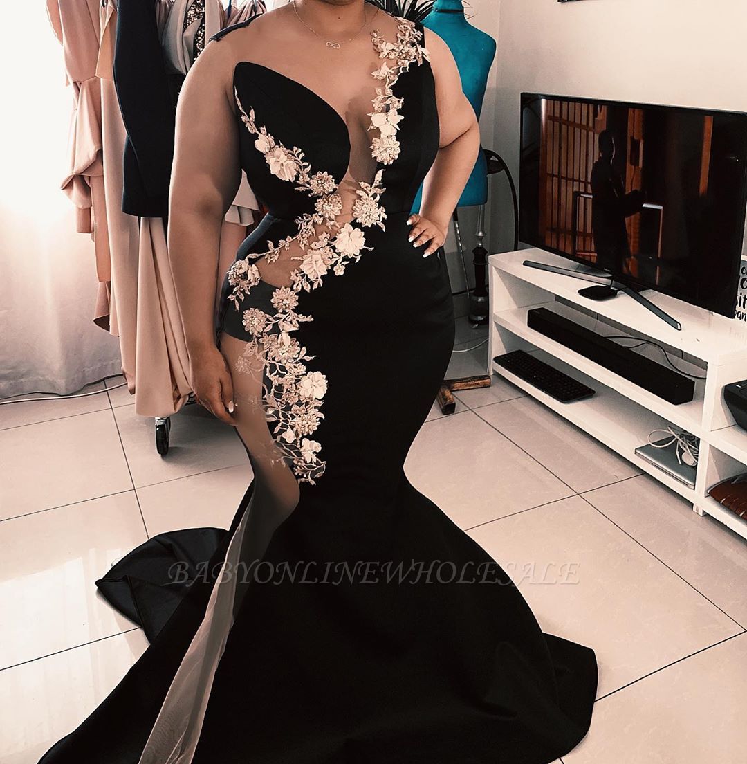 Sleeveless Jewel Appliques Sexy Mermaid Dresses | Luxury Black Evening Gowns With Chapel Train | Babyonlinewholesale