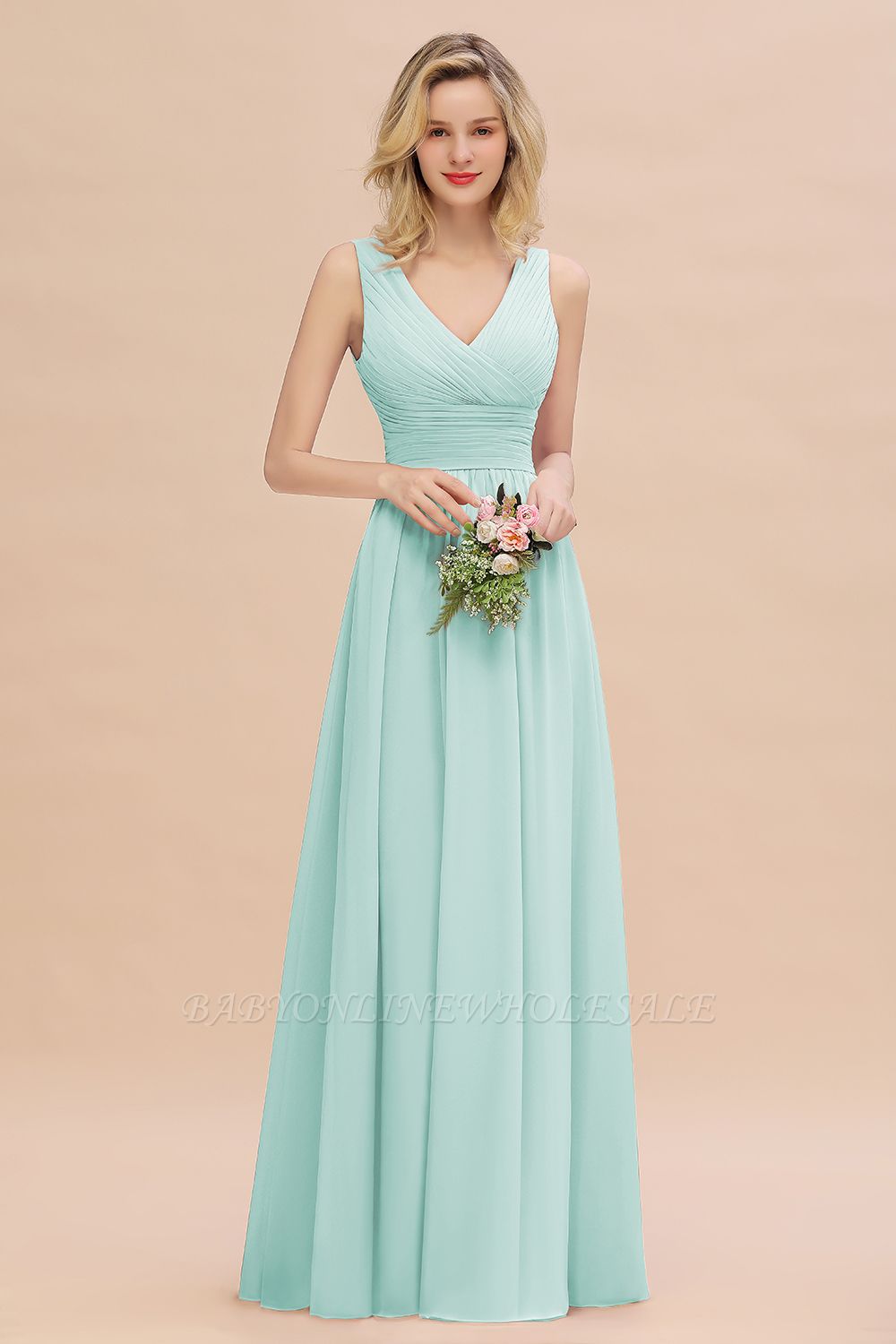 Elegant V-Neck Ruffles Bridesmaid Dress On Sale | Sexy Long Evening Dresses