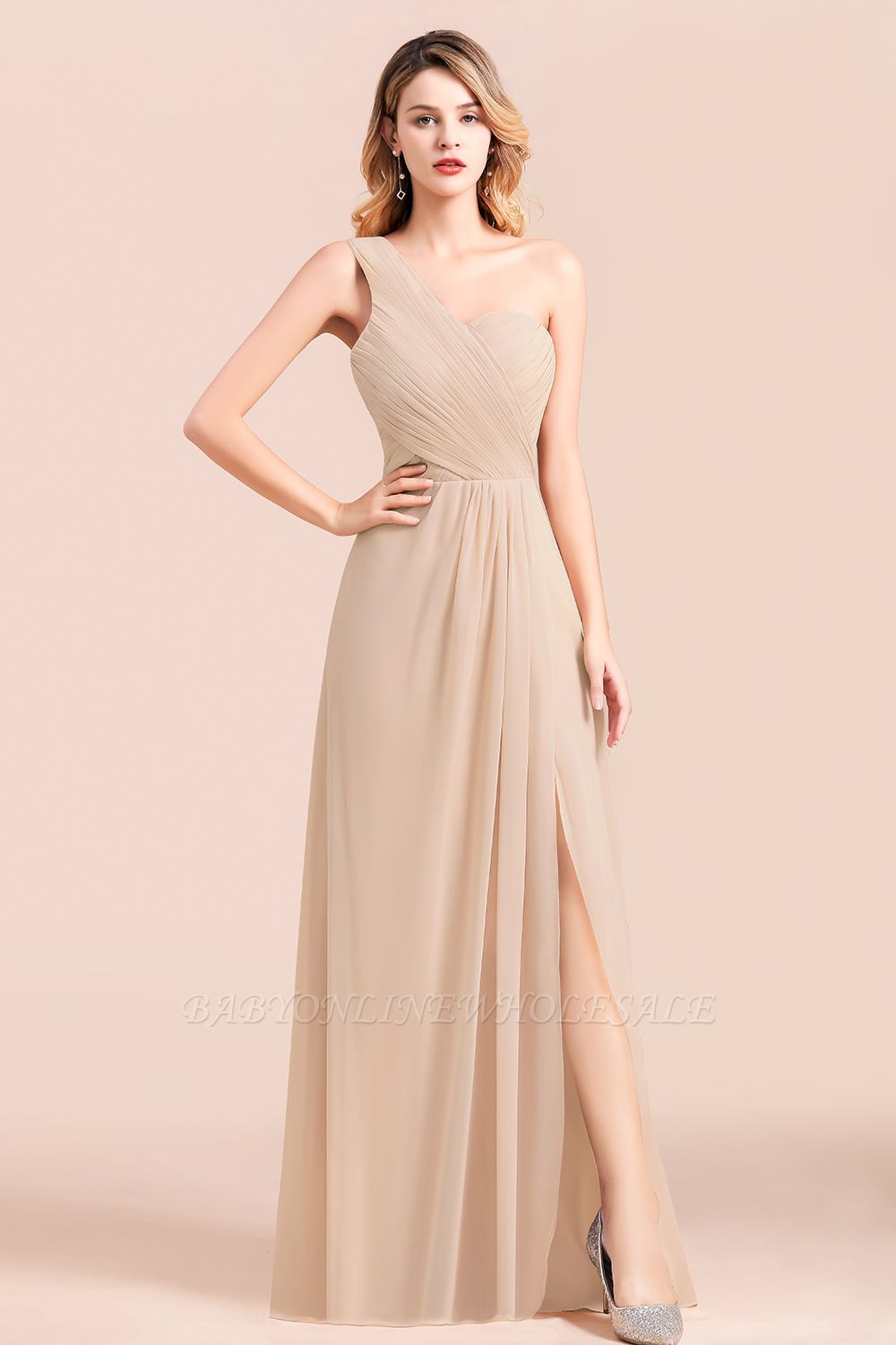 Простое свадебное платье с одним плечом для гостей, шифоновое вечернее платье Aline с боковым разрезом
