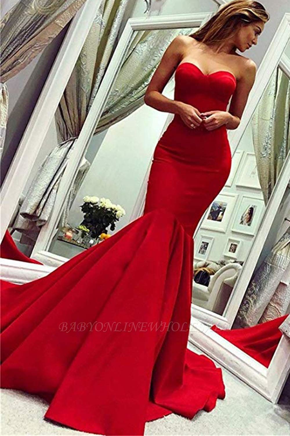 Sey Red атласная Русалка без рукавов Милая длиной до пола, платья спинки выпускного вечера | Дешевые вечерние платья с молнией
