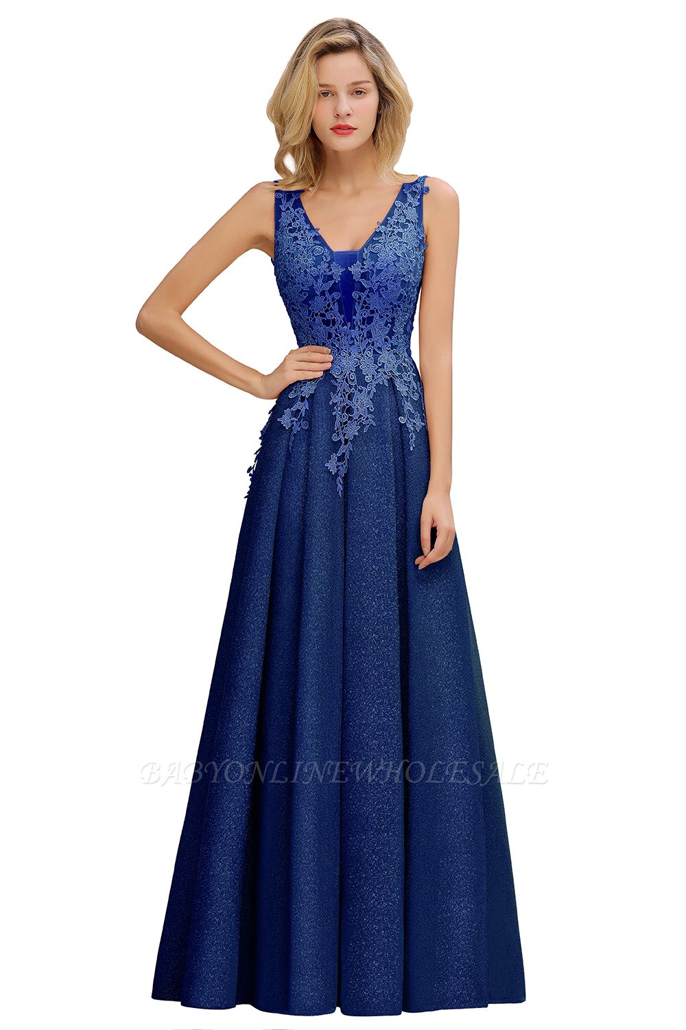 Rebacca | A-Line V-neck Floor-Length Tulle Sequined Prom Dresses