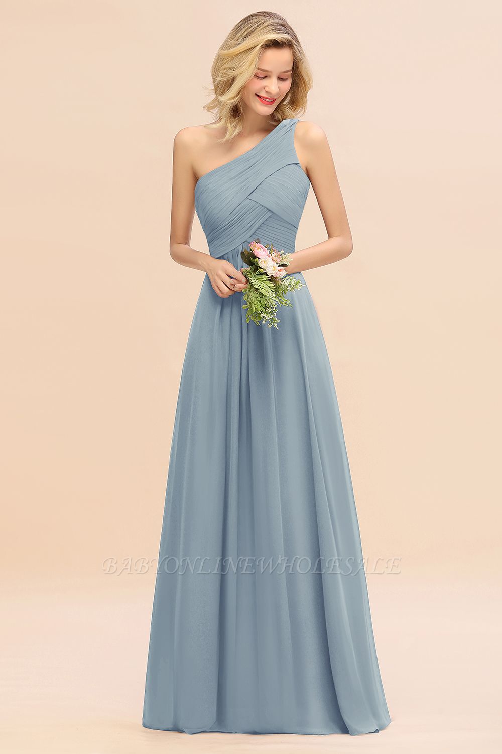 Elegant Ruffles Um ombro Prom Dresses | A linha de vestidos sem mangas
