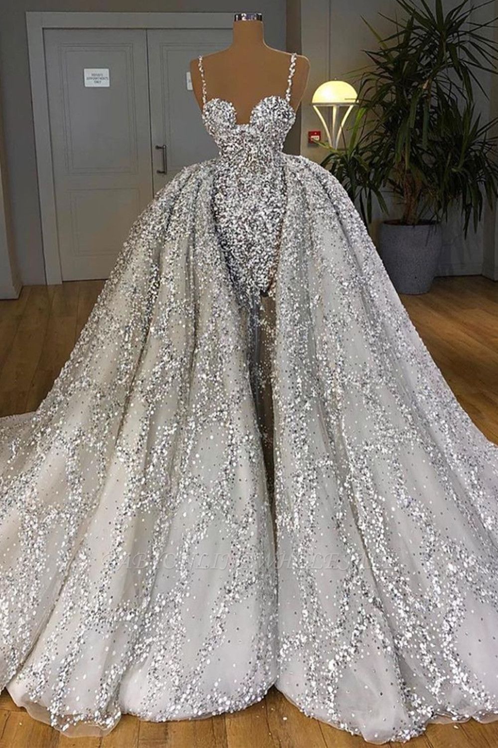 Glitter Mermaid Ball Gown Spaghetti Sequins Tulle party Gown ...