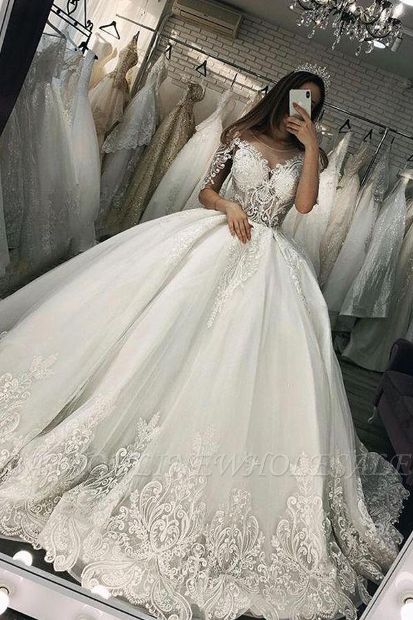 Evasé Marfil Vestidos de Novia de Encaje de Lujo