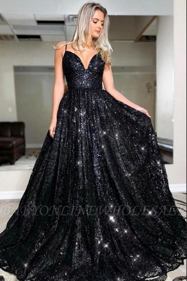 Vestido de noite com lantejoulas pretas brilhantes Aline vestido de festa para namorados