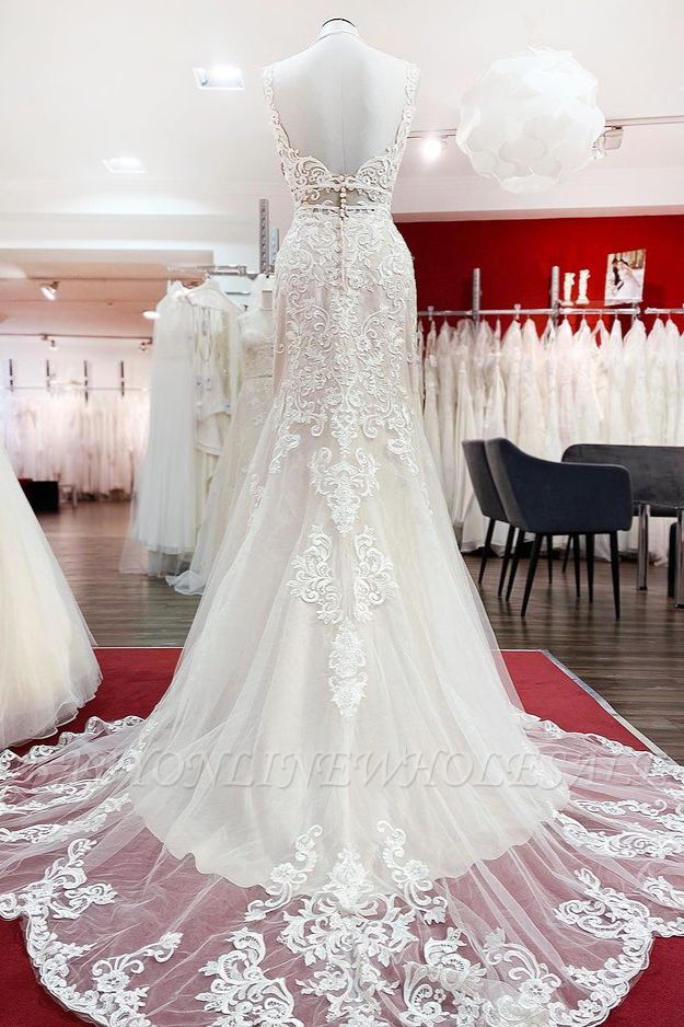 Romantic Sleeveless Lace Mermaid Wedding Dresses Straps Bridal Dress ...
