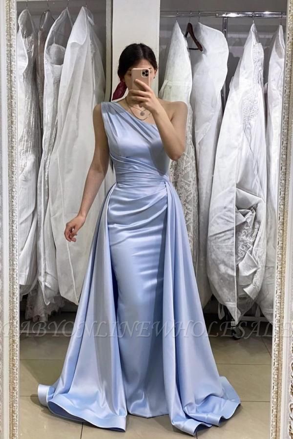 One Shoulde Satin Mermaid Prom Dress with Detachable Train