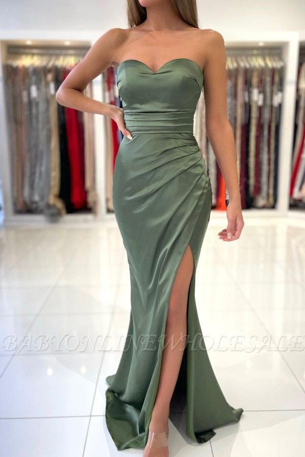 Sweetheart Satin Slim Mermaid Prom Dress Side Slit Evening Dress ...