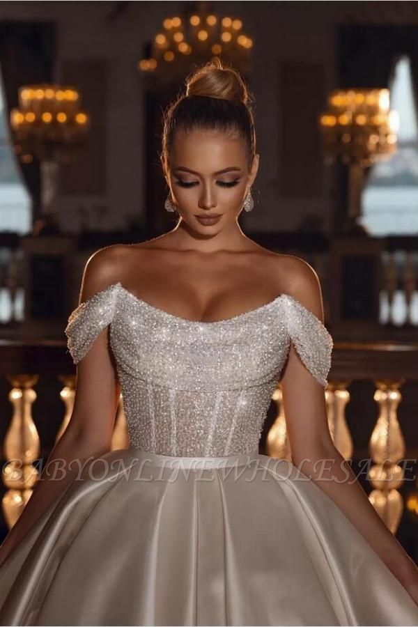 Luxurious Off-the-SHoulder Sparkly Sequins Ball Gown Wedding Dresses ...