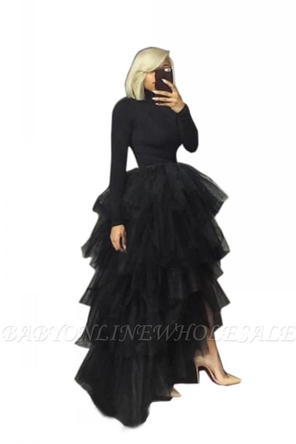 Женская черная юбка из тюля Hi-Lo юбка принцессы Длинная повседневная балетная юбка