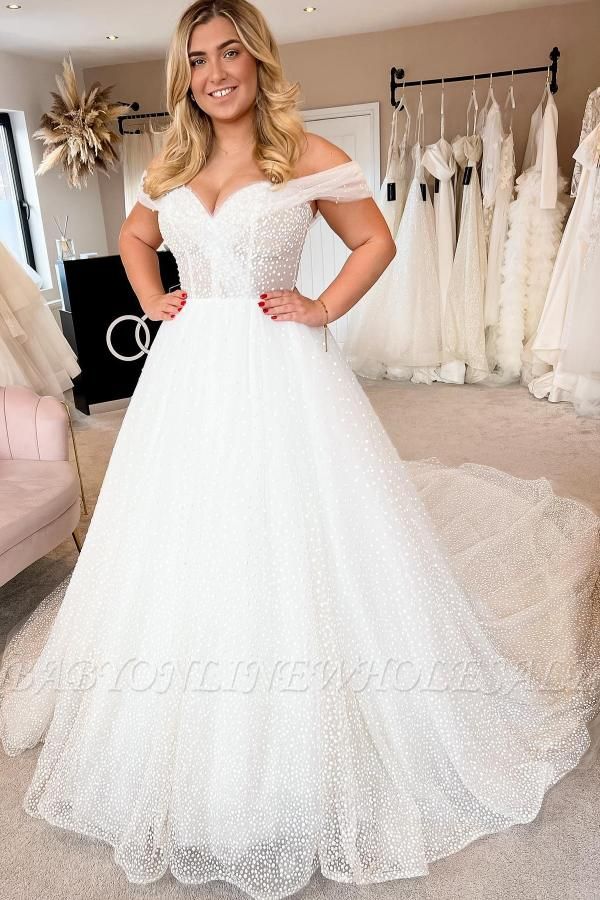 Элегантное свадебное платье с открытыми плечами и жемчугом Aline White Bridal Dress для женщин