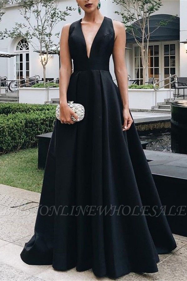 Black V-neck Floor Length Prom Party Dress