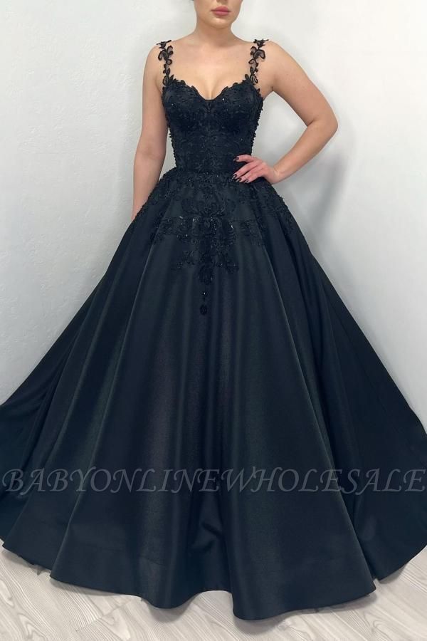 Black Ball gown Puffy Evening Dress with Straps