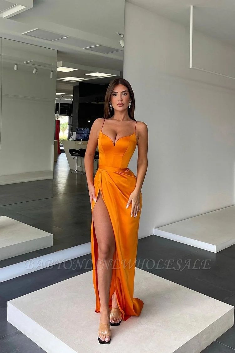 Orange Sweetheart High Split Long Simple Prom Dresses