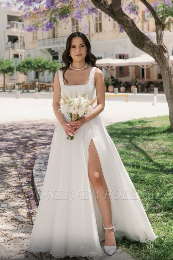 Straps Square neck Tulle Wedding Dresses