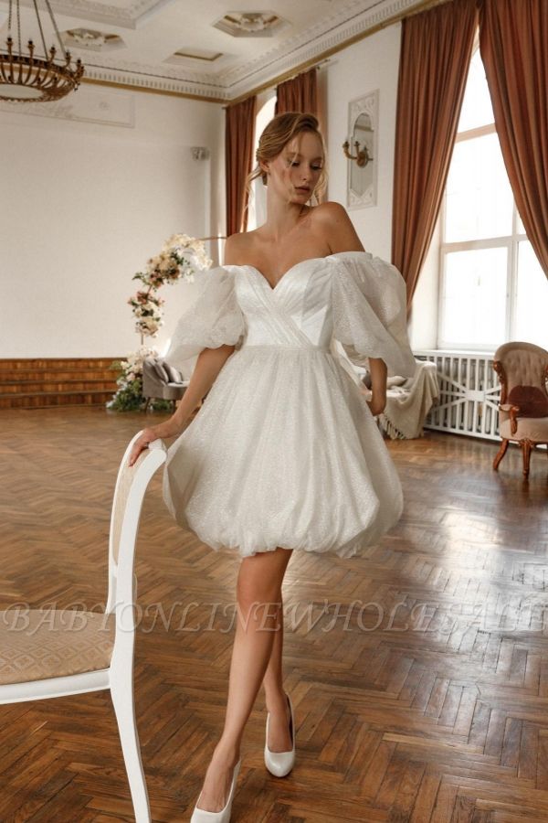 Off the shoulder Wide Sleeves White Princess Wedding Dresses