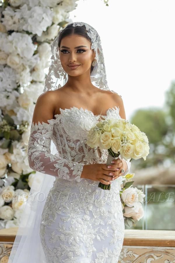 Off the shoulder lace long sleeves Mermaid Wedding Dresses