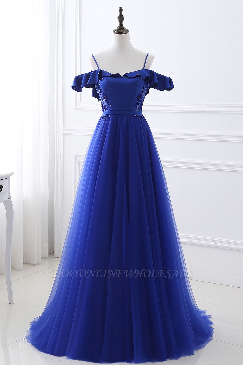 Impresionante del hombro azul Tulle vestido de fiesta vestidos de baile