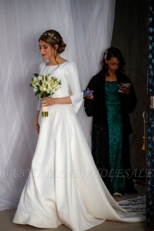 Élégantes robes de mariée à manches longues A-ligne | Appliques robes de mariée pas chères en ligne