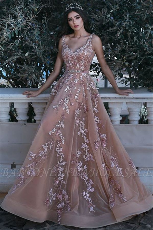 champagne pink prom dress