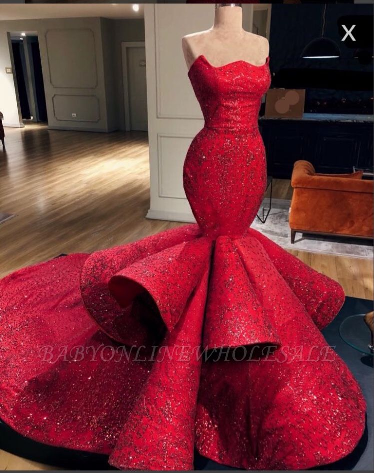 Gorgeous Mermaid Strapless Beadings Prom Dress with Court Train ...