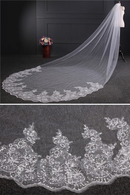 Cathedral Luxury Princess Tulle Lace Sequin Trim Edge Wedding Veil with Sequined_3