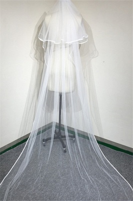 Floral Cute Tulle Lace Ribbon Edge Wedding Veil with Comb_1