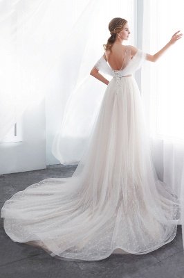 NANCY | A-line Sleeveless Floor Length Lace Ivory Wedding Dresses_8