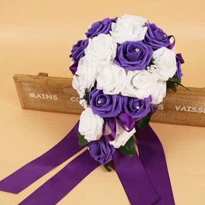 Bunter Seidenrosen-Hochzeits-Blumenstrauß mit Bändern_6