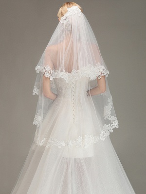 Lace Edge Wedding Veil with Comb Two Layers Tulle Bridal Veil_1