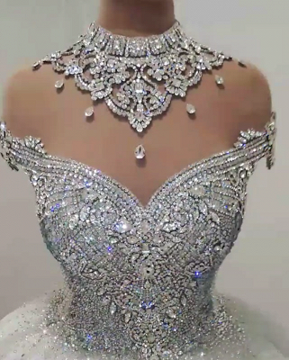 Роскошные высокие шеи Кристалл бисером бальное платье свадебные платья_3