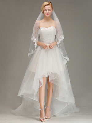 Two Layers Tulle  Appliques Comb Wedding Veil_3