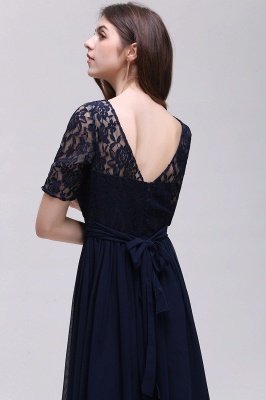 Custom Made A-line Chiffon Lace Scoop Half-Sleeve Floor-Length Bridesmaid Dress with Round back_5