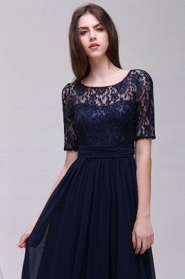 Custom Made A-line Chiffon Lace Scoop Half-Sleeve Floor-Length Bridesmaid Dress with Round back_3